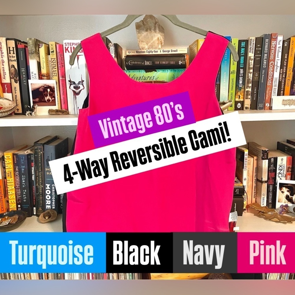 Vintage Westbound Petite 4-Way Reversible Cami Tank Top Pink Green Navy Black